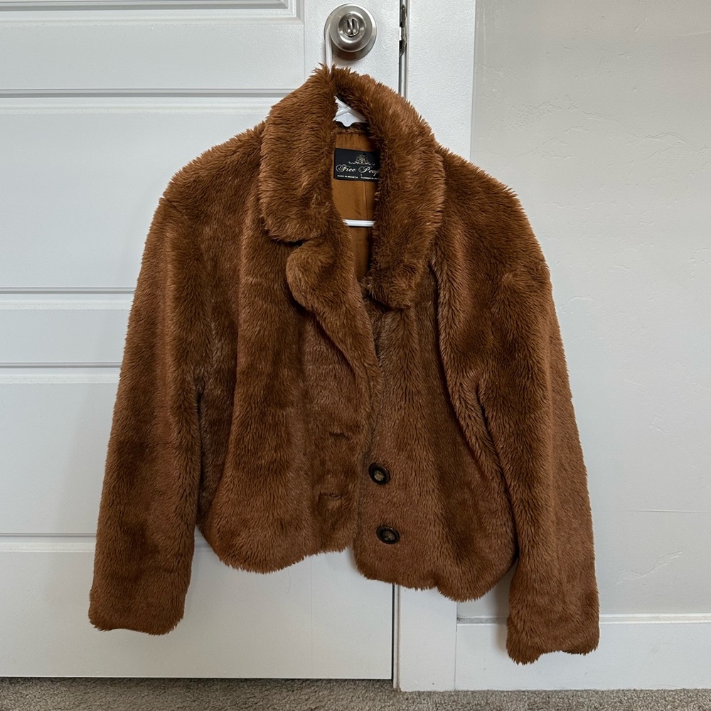 Free People brown fur coat cropped